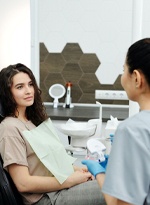 Woman at consultation for cosmetic dentistry