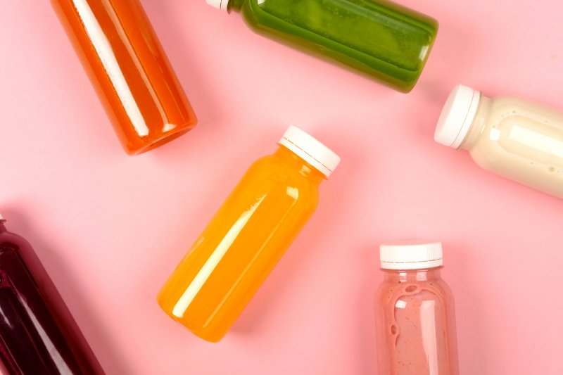 Assortment of different flavored waters in bottles